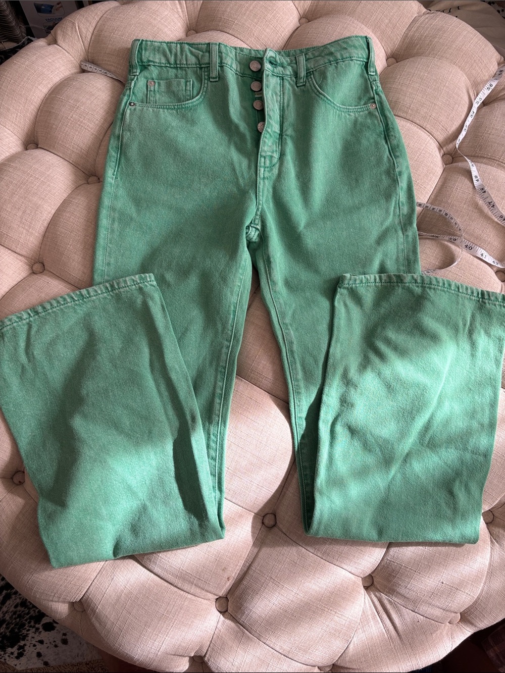 Pilcro Green High-Rise Button-Fly Jeans